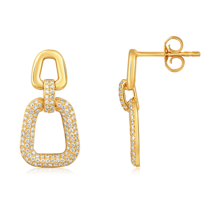 Solid Gold 0.4ct Natural Diamond Chain Link Cuban Dangle Drop Earrings