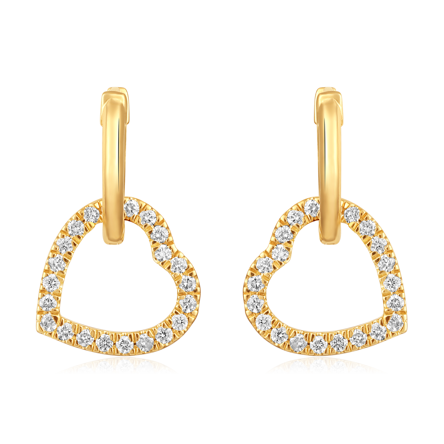 Solid Gold 0.32ct Natural Diamond CutOut Heart Drop Huggie Earrings
