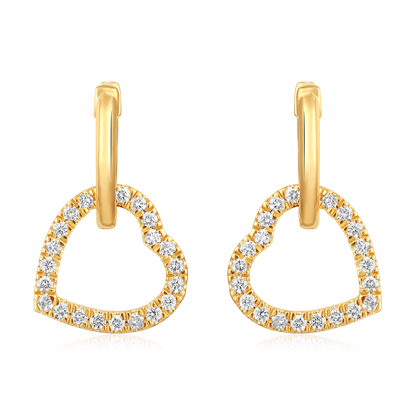Solid Gold 0.32ct Natural Diamond CutOut Heart Drop Huggie Earrings