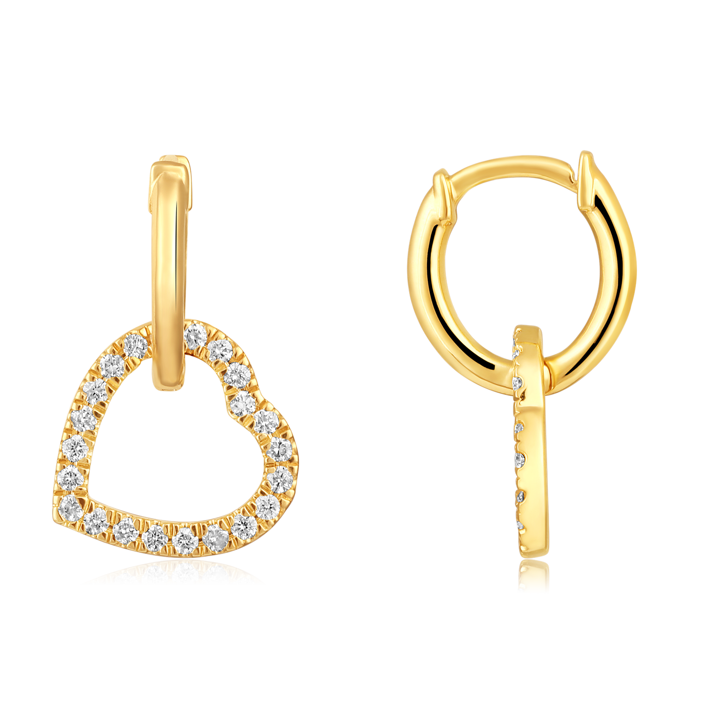 Solid Gold 0.32ct Natural Diamond CutOut Heart Drop Huggie Earrings
