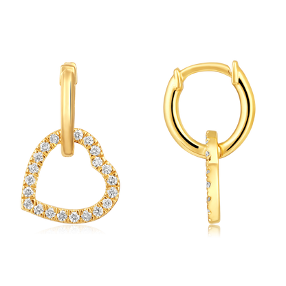 Solid Gold 0.32ct Natural Diamond CutOut Heart Drop Huggie Earrings