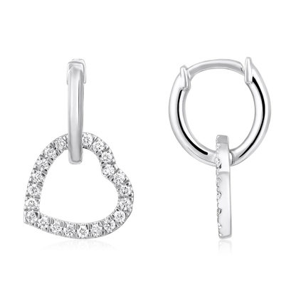 Solid Gold 0.34ct Natural Diamond Heart Love Huggie Charm Earrings