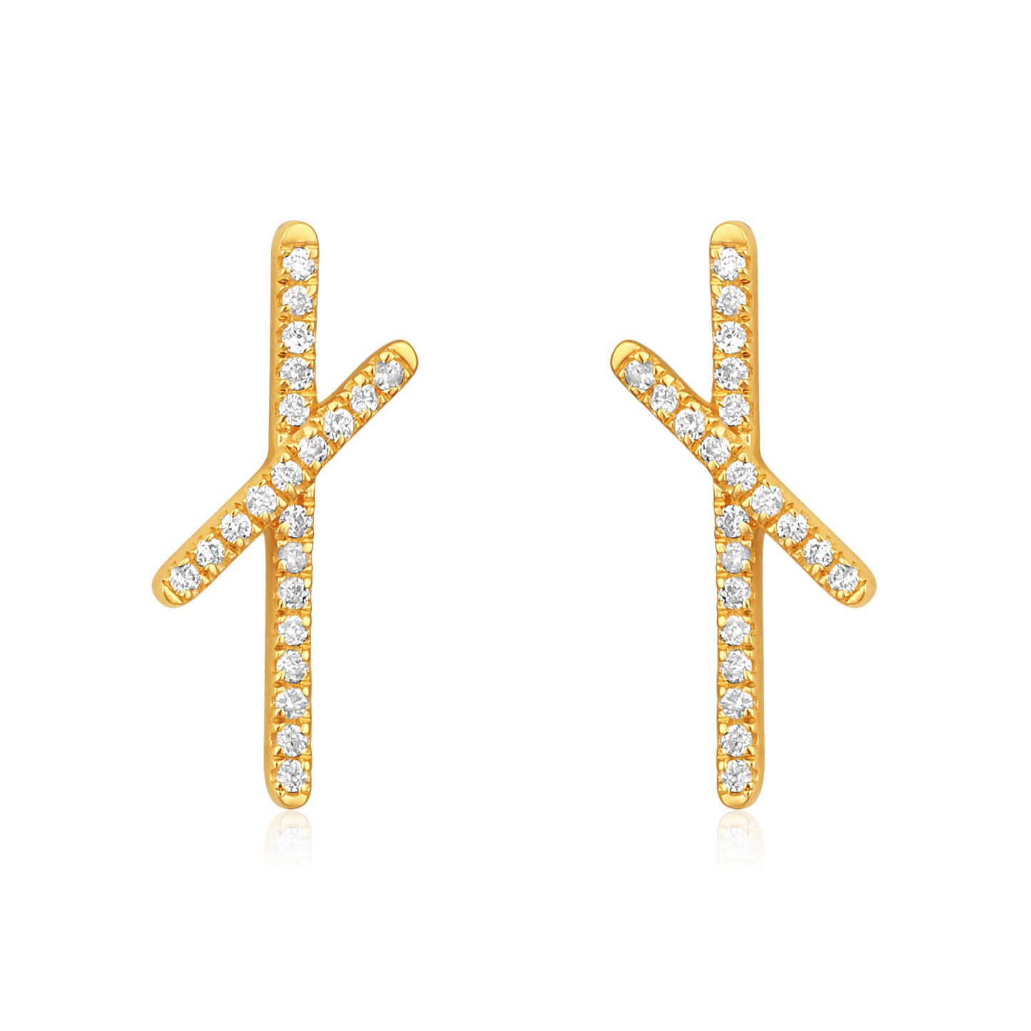 Solid Gold 0.1ct Natural Diamond X Cross Plus Stud Earrings
