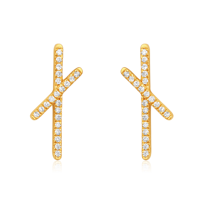 Solid Gold 0.1ct Natural Diamond X Cross Plus Stud Earrings