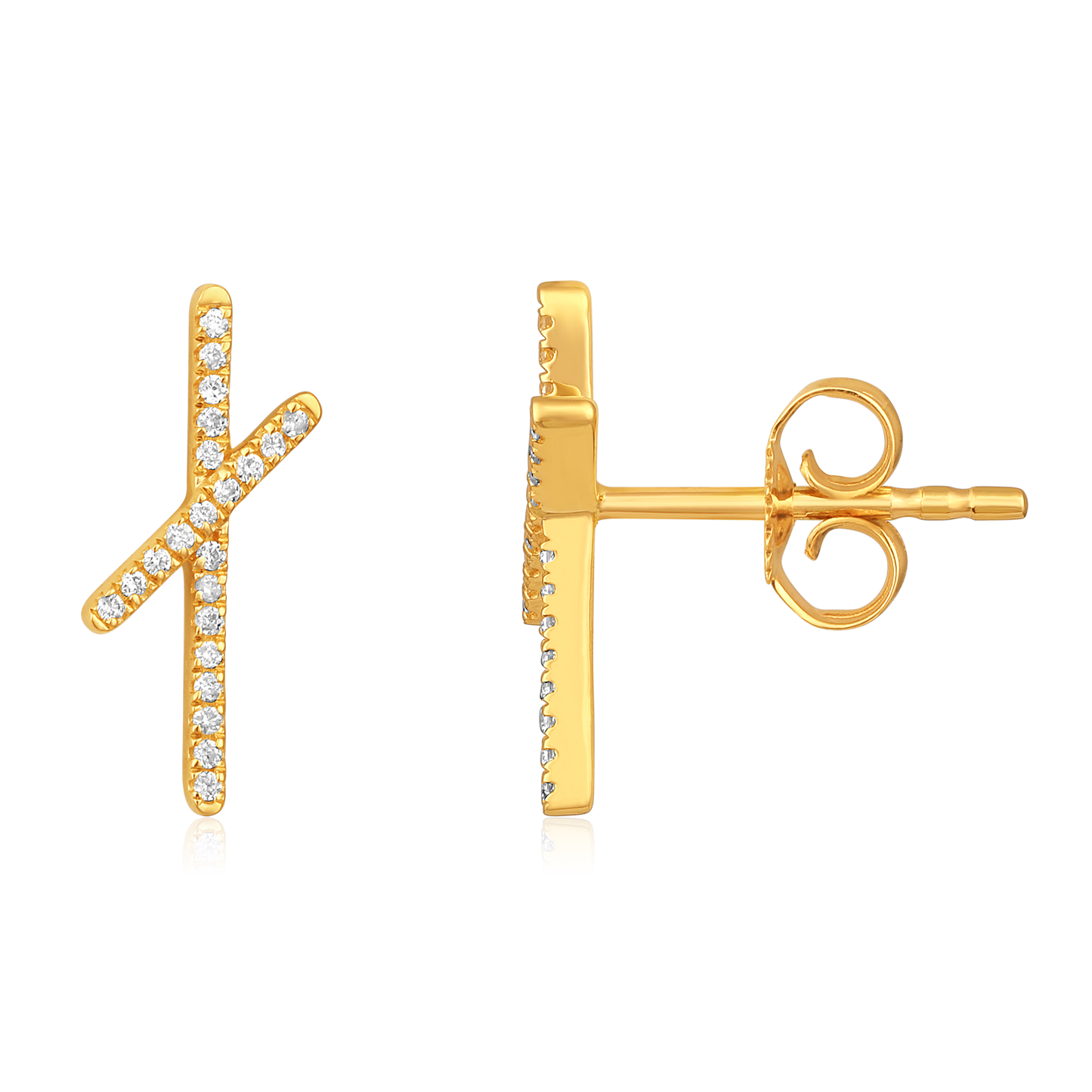 Solid Gold 0.1ct Natural Diamond X Cross Plus Stud Earrings