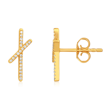 Solid Gold 0.1ct Natural Diamond X Cross Plus Stud Earrings