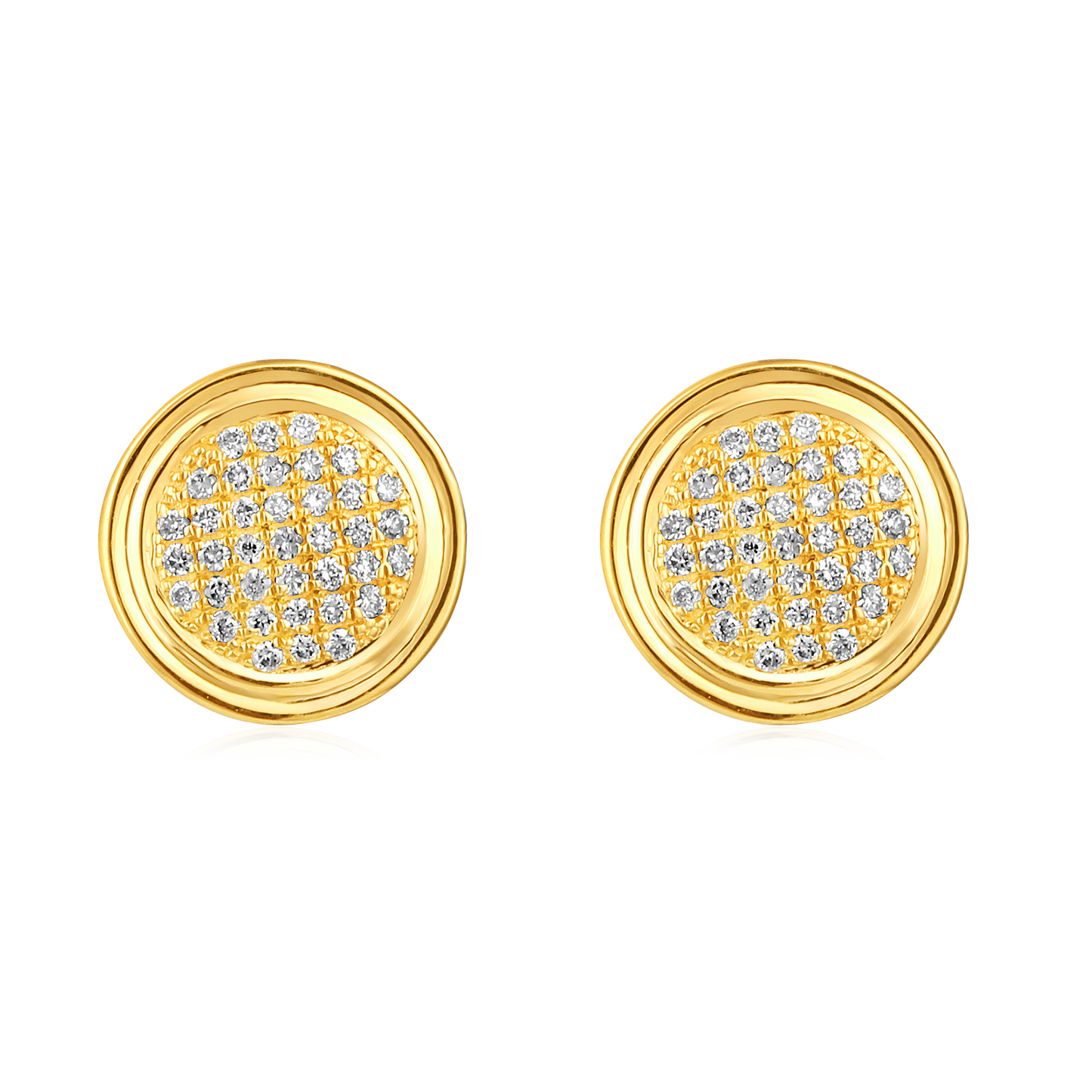 Solid Gold 0.13ct Natural Diamond Round Halo Studded Bezel Stud Earrings