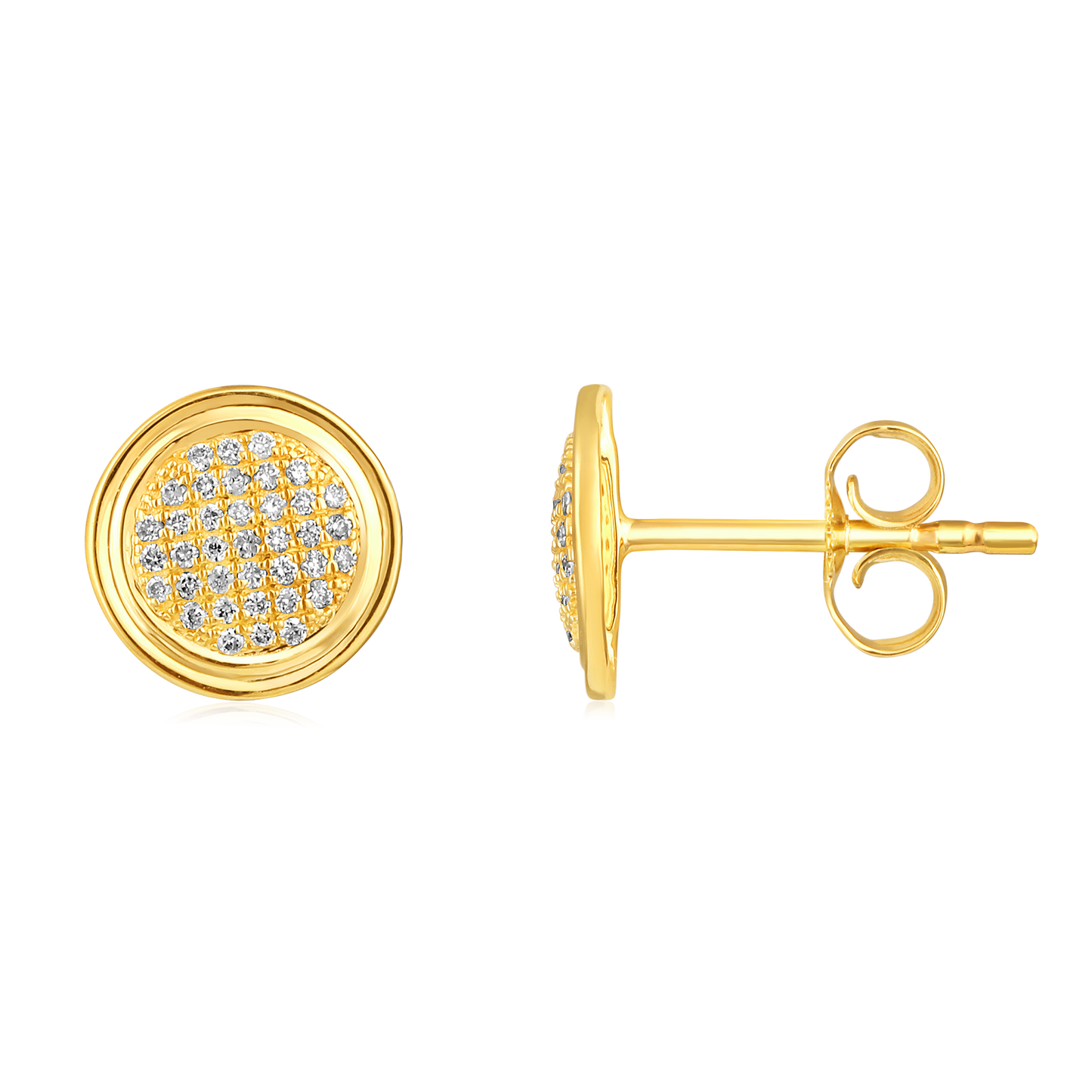 Solid Gold 0.13ct Natural Diamond Round Halo Studded Bezel Stud Earrings