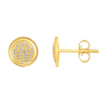 Solid Gold 0.13ct Natural Diamond Round Halo Studded Bezel Stud Earrings