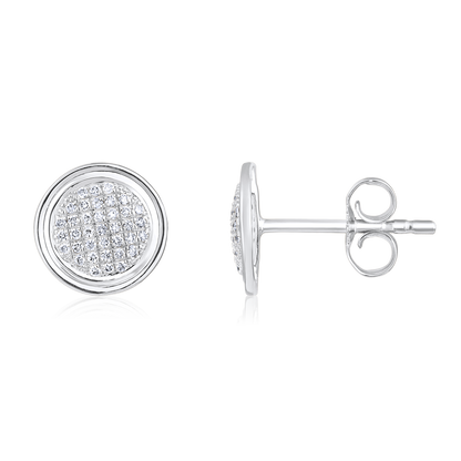 Solid Gold 0.13ct Natural Diamond Round Studded Halo Bezel Stud Earrings