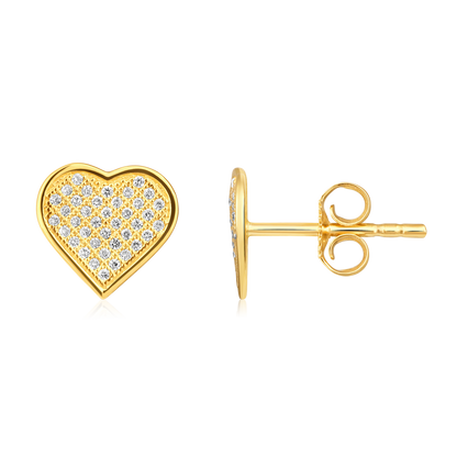 Solid Gold 0.13ct Natural Diamond Heart Bezel Stud Earrings