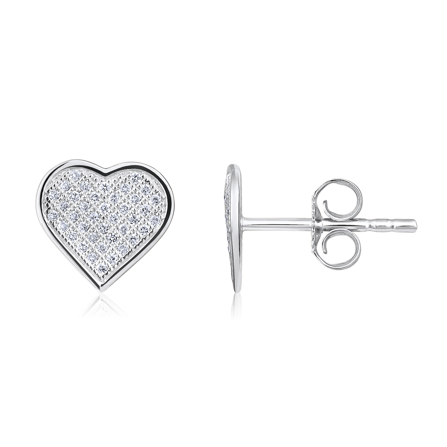 Solid Gold 0.14ct Natural Diamond Heart Bezel Studded Love Stud Earrings