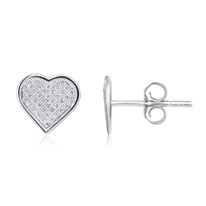 Solid Gold 0.14ct Natural Diamond Heart Bezel Studded Love Stud Earrings