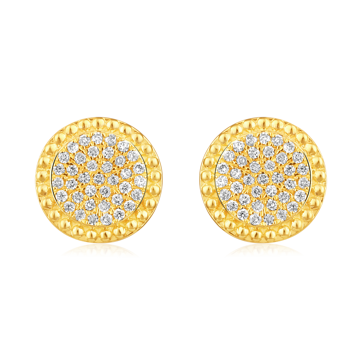 Solid Gold 0.13ct Natural Diamond Round Bead Bezel Studded Stud Earrings