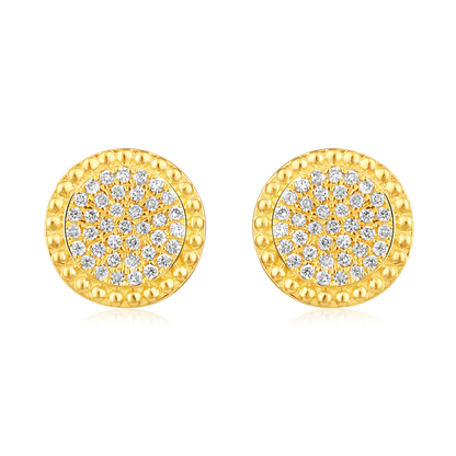 Solid Gold 0.13ct Natural Diamond Round Bead Bezel Studded Stud Earrings