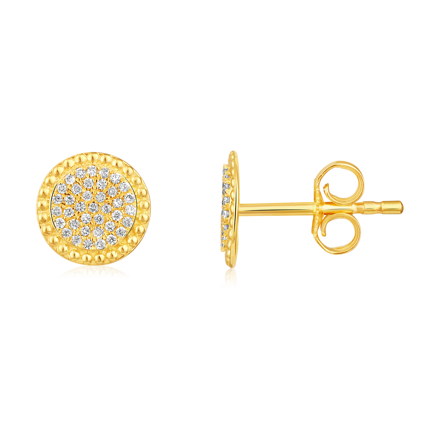 Solid Gold 0.13ct Natural Diamond Round Bead Bezel Studded Stud Earrings