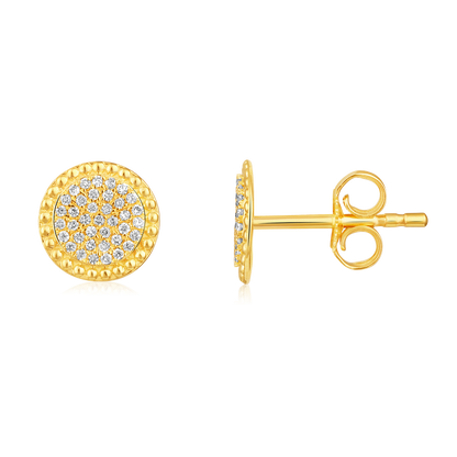 Solid Gold 0.13ct Natural Diamond Round Bead Bezel Studded Stud Earrings