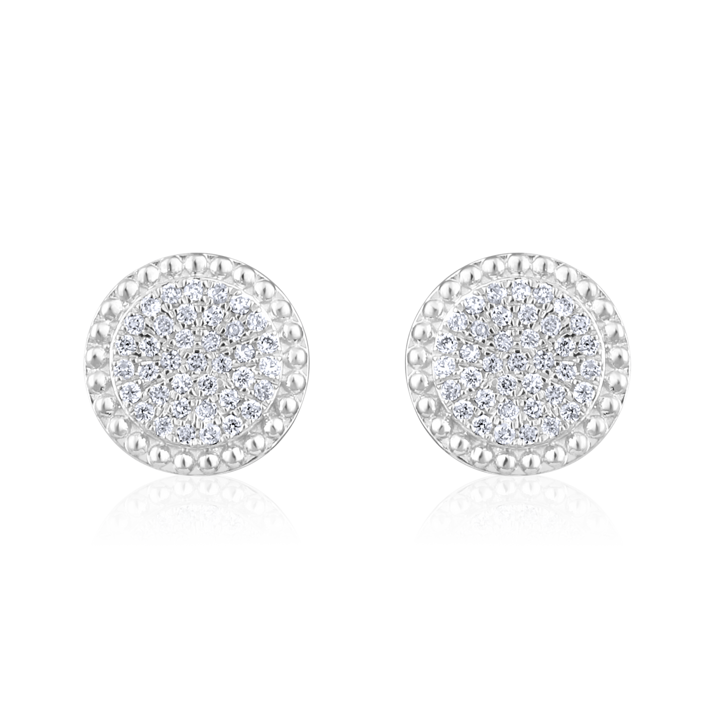 Solid Gold 0.13ct Natural Diamond Round Circle Bead Halo Stud Earrings