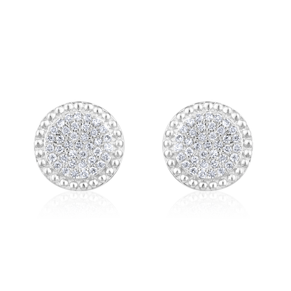 Solid Gold 0.13ct Natural Diamond Round Circle Bead Halo Stud Earrings