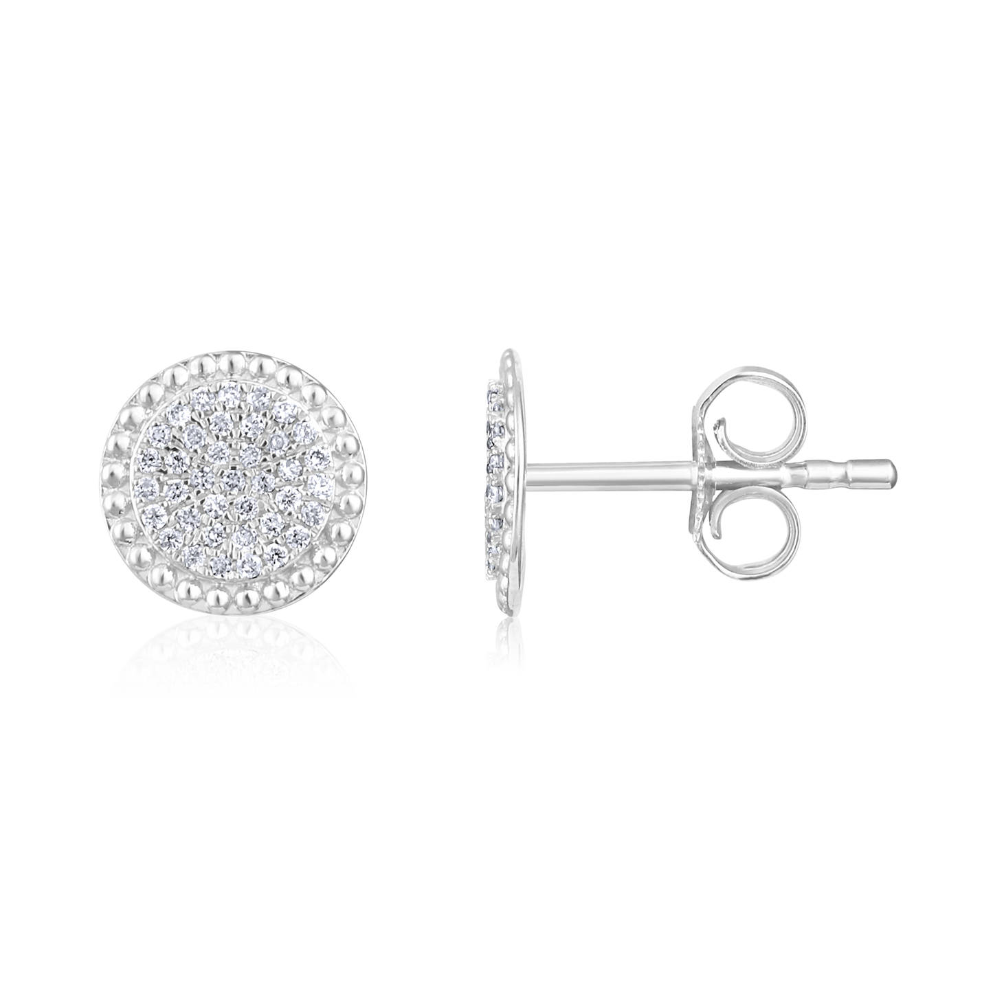 Solid Gold 0.13ct Natural Diamond Round Circle Bead Halo Stud Earrings