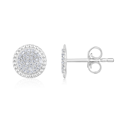 Solid Gold 0.13ct Natural Diamond Round Circle Bead Halo Stud Earrings