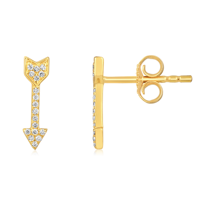 Solid Gold 0.1ct Natural Diamond Arrow Drop Stud Earrings