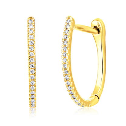 Solid Gold 0.1ct Natural Diamond U Shape Hoop Huggie Earrings