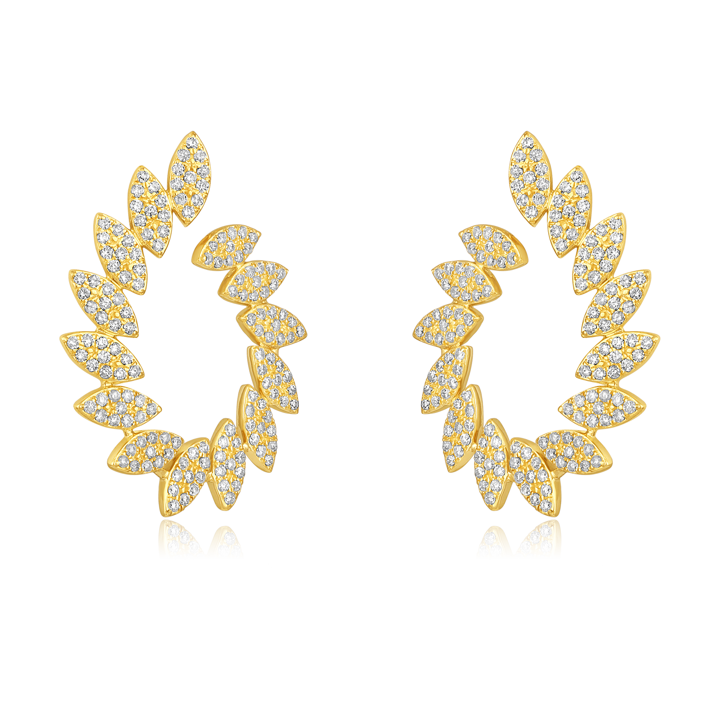 Solid Gold 0.53ct Natural Diamond Marquise Leaf Loop Stud Earrings