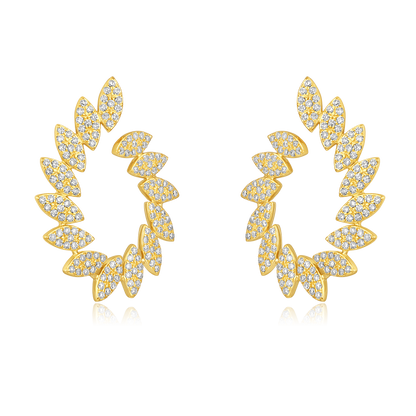 Solid Gold 0.53ct Natural Diamond Marquise Leaf Loop Stud Earrings
