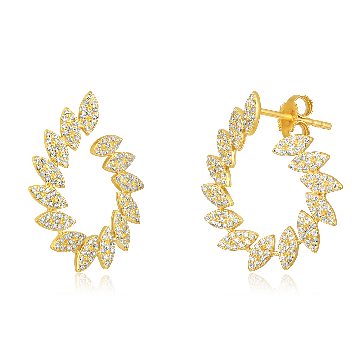 Solid Gold 0.53ct Natural Diamond Marquise Leaf Loop Stud Earrings