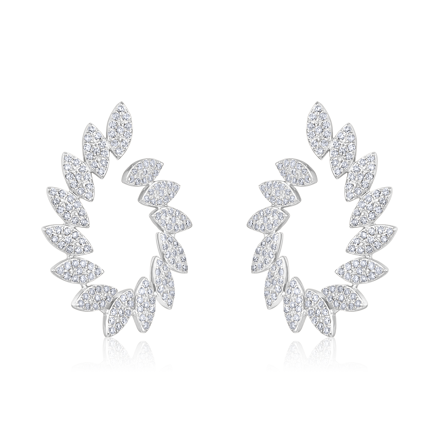 Solid Gold 0.6ct Natural Diamond Leaf Marquise Pear Drop Stud Earrings