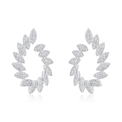 Solid Gold 0.6ct Natural Diamond Leaf Marquise Pear Drop Stud Earrings