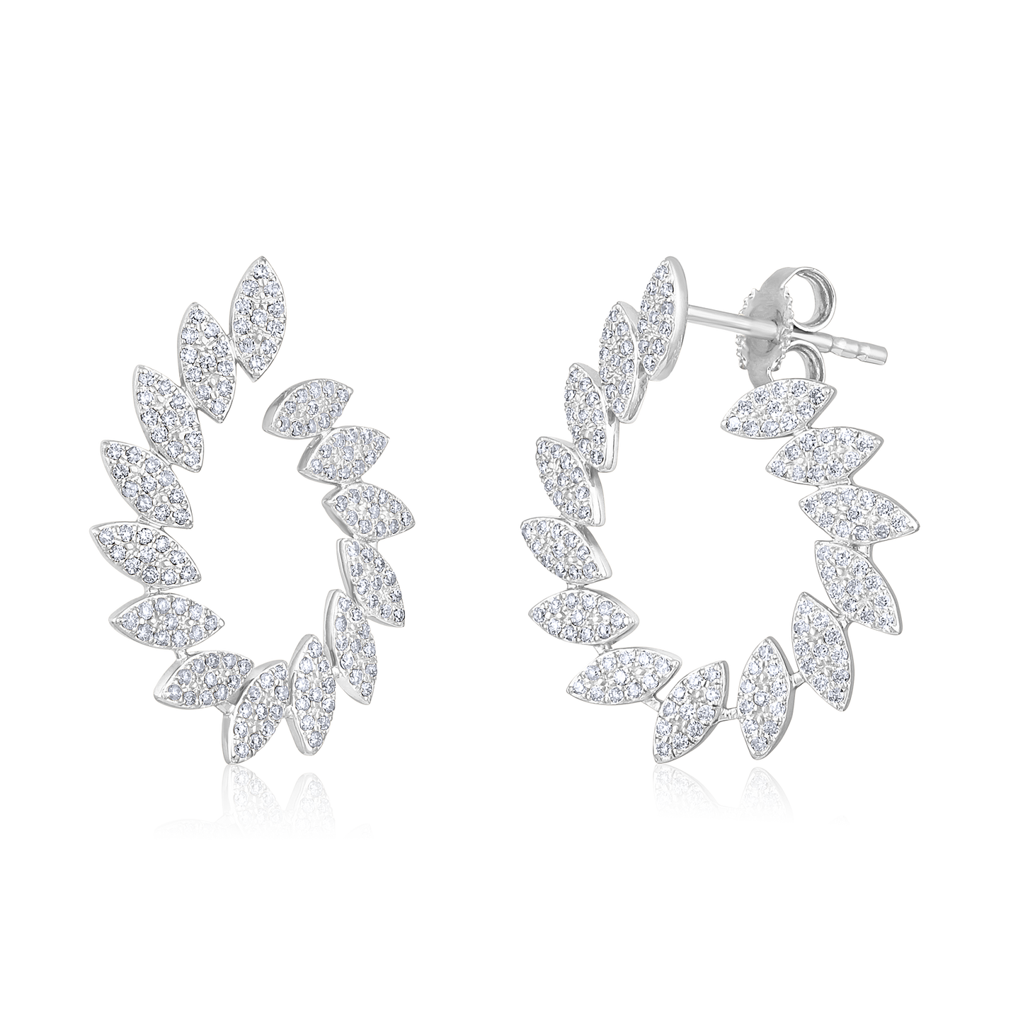 Solid Gold 0.6ct Natural Diamond Leaf Marquise Pear Drop Stud Earrings