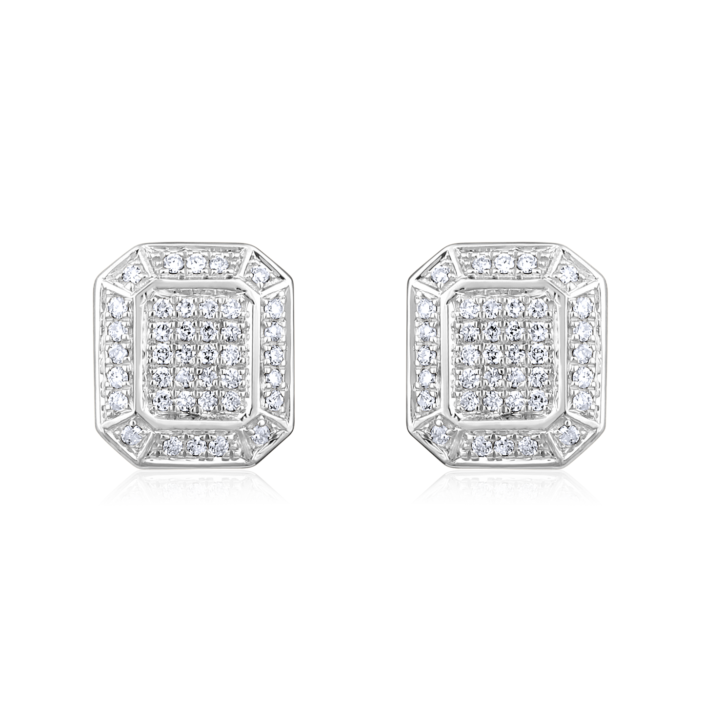 Solid Gold 0.14ct Natural Diamond Hexa Rectangle Halo Stud Earrings