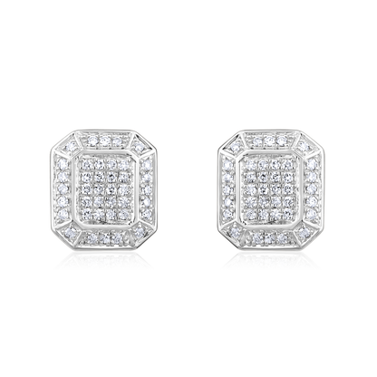 Solid Gold 0.14ct Natural Diamond Hexa Rectangle Halo Stud Earrings