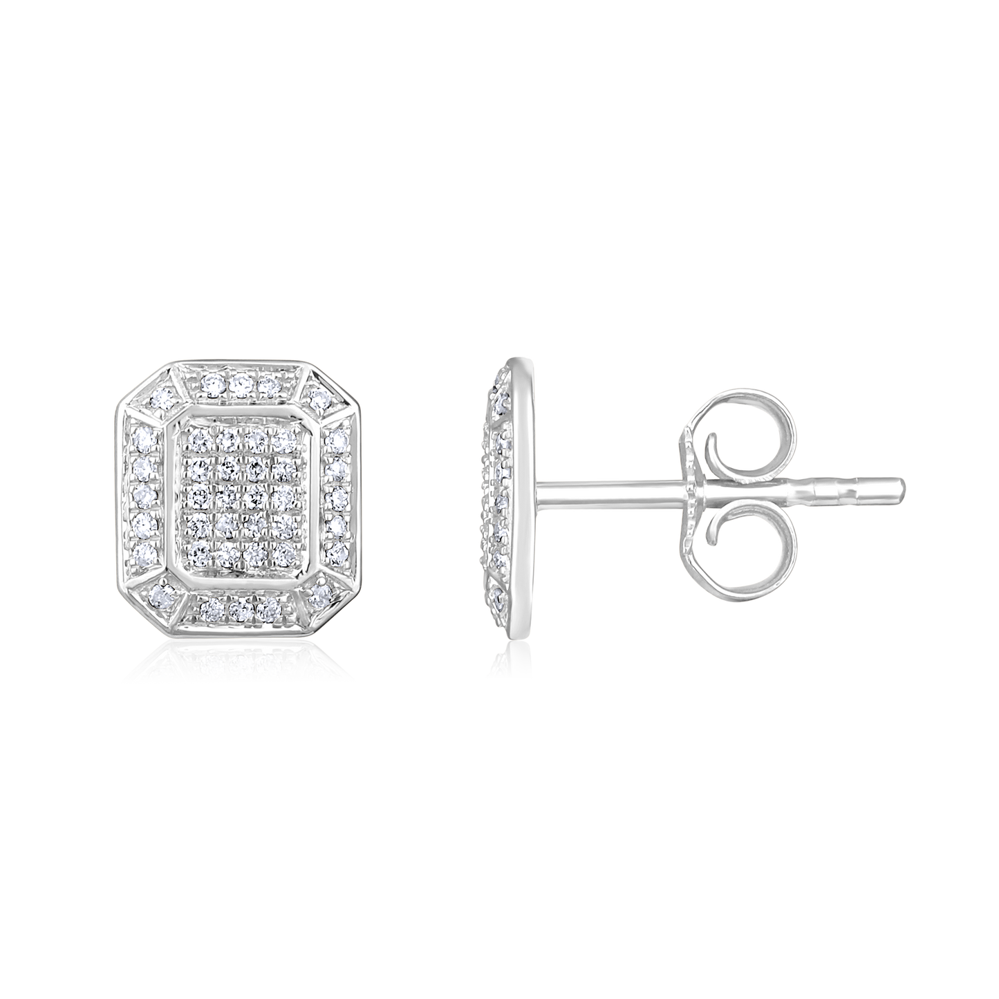 Solid Gold 0.14ct Natural Diamond Hexa Rectangle Halo Stud Earrings