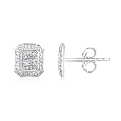 Solid Gold 0.14ct Natural Diamond Hexa Rectangle Halo Stud Earrings