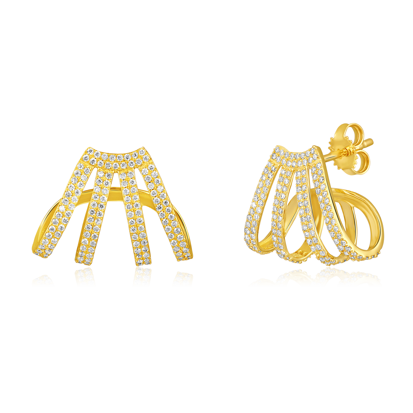 Solid Gold 0.53ct Natural Diamond Wrap 4 Cage Stud Earrings