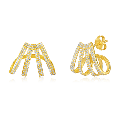 Solid Gold 0.53ct Natural Diamond Wrap 4 Cage Stud Earrings