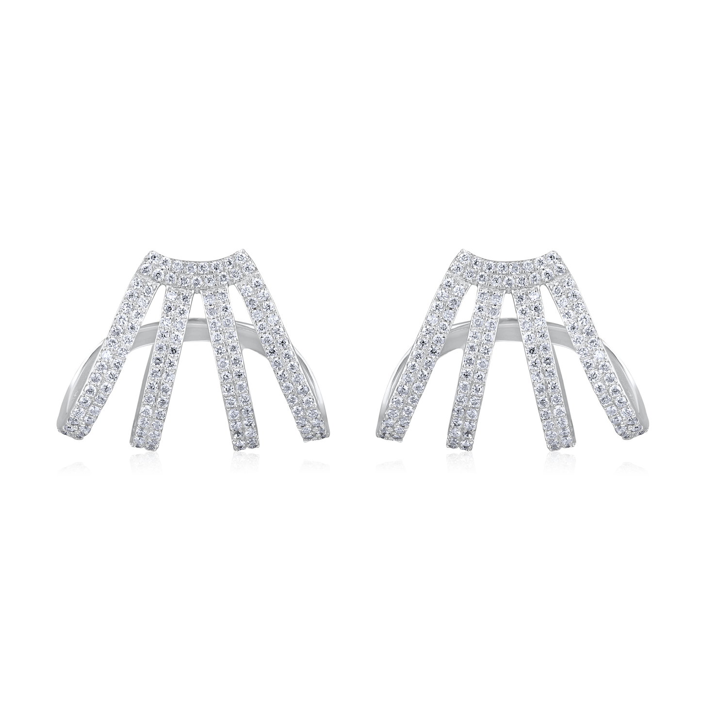 Solid Gold 0.53ct Natural Diamond 4 Row Cage Curved Wrap Stud Earrings