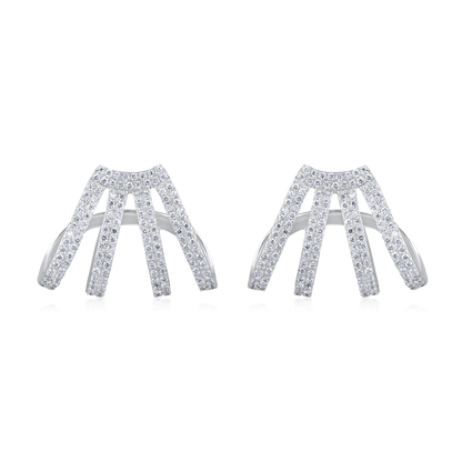 Solid Gold 0.53ct Natural Diamond 4 Row Cage Curved Wrap Stud Earrings