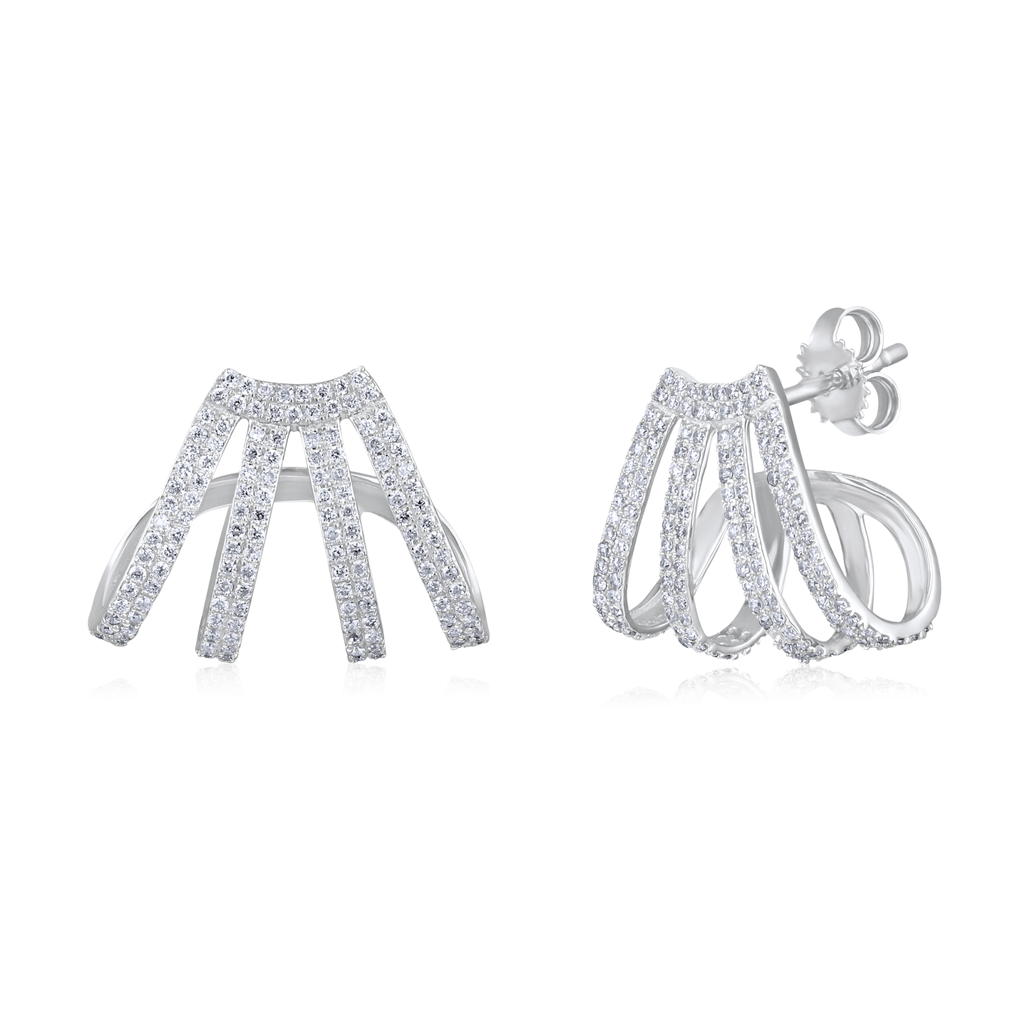 Solid Gold 0.53ct Natural Diamond 4 Row Cage Curved Wrap Stud Earrings