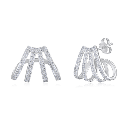 Solid Gold 0.53ct Natural Diamond 4 Row Cage Curved Wrap Stud Earrings