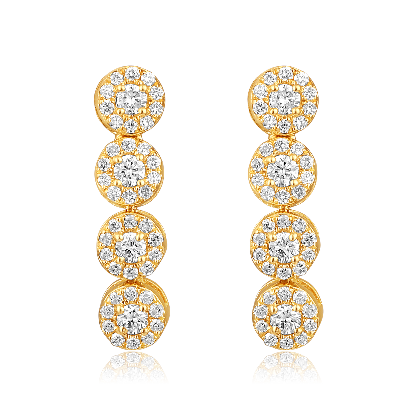 Solid Gold 0.6ct Natural Diamond Halo Round Drop Long Stud Earrings