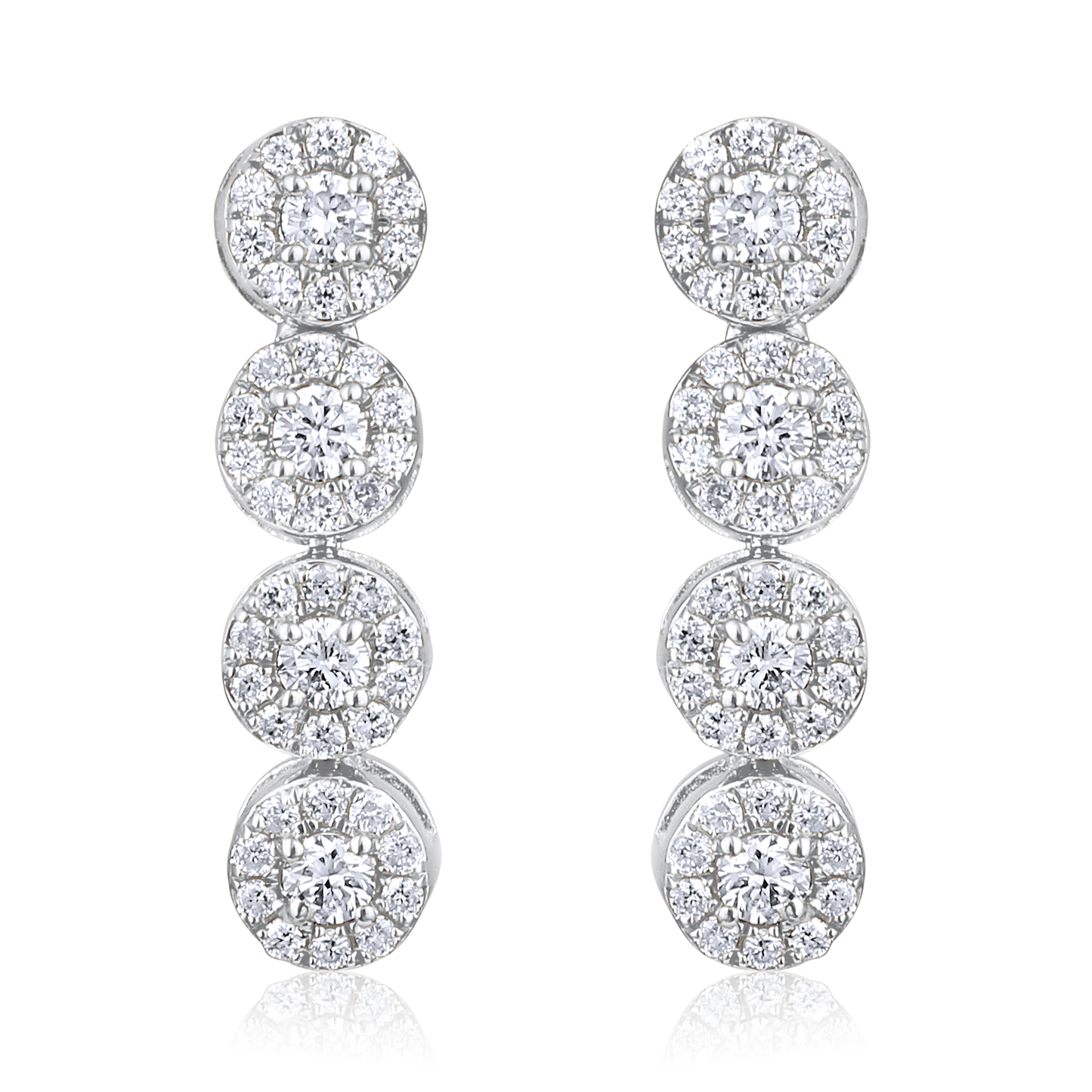 Solid Gold 0.6ct Natural Diamond Studded Long Halo Drop Dangle Earrings