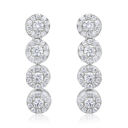 Solid Gold 0.6ct Natural Diamond Studded Long Halo Drop Dangle Earrings