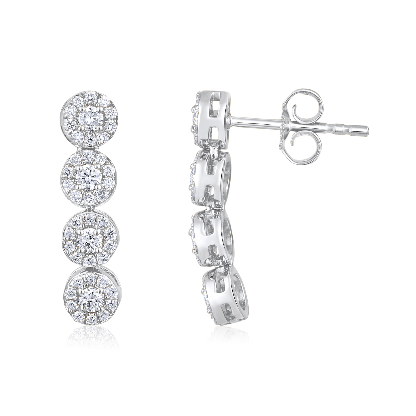 Solid Gold 0.6ct Natural Diamond Studded Long Halo Drop Dangle Earrings