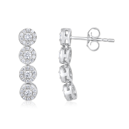 Solid Gold 0.6ct Natural Diamond Studded Long Halo Drop Dangle Earrings