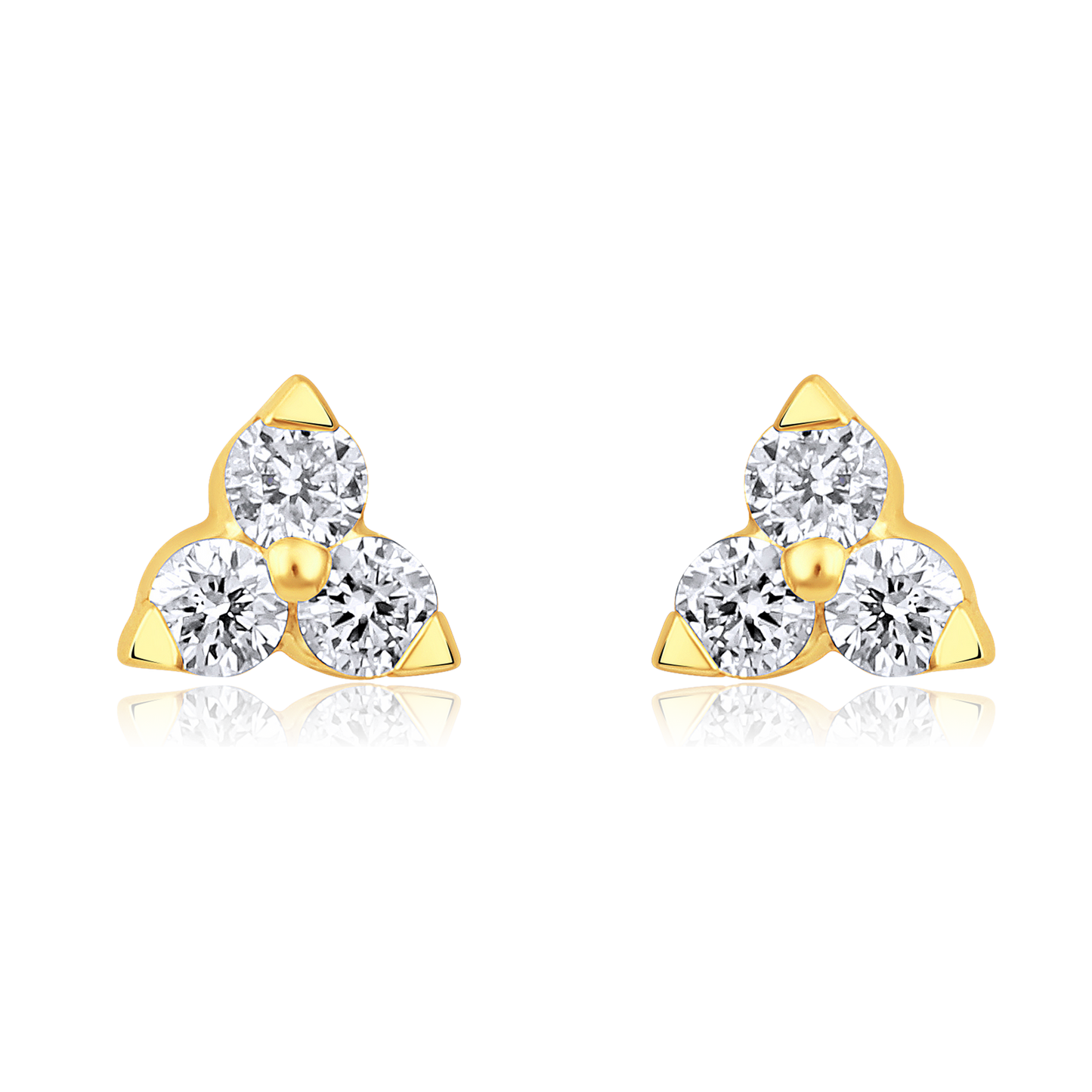 Solid Gold 0.2ct Natural Diamond 3 Stone Trio Stud Earrings