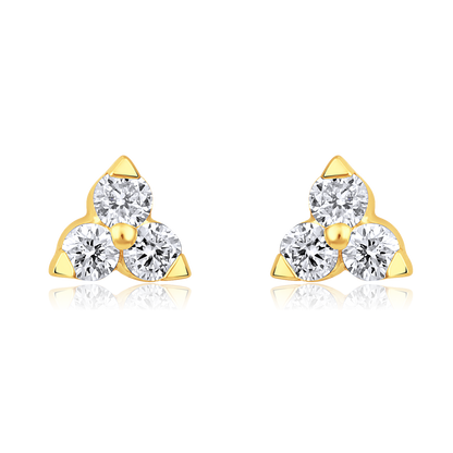 Solid Gold 0.2ct Natural Diamond 3 Stone Trio Stud Earrings